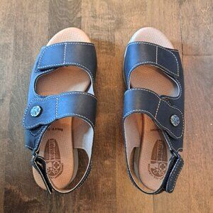 Worishofer Sandals 39 Women 8 Cork velchro Slides Open Toe Shoes Leather Germany